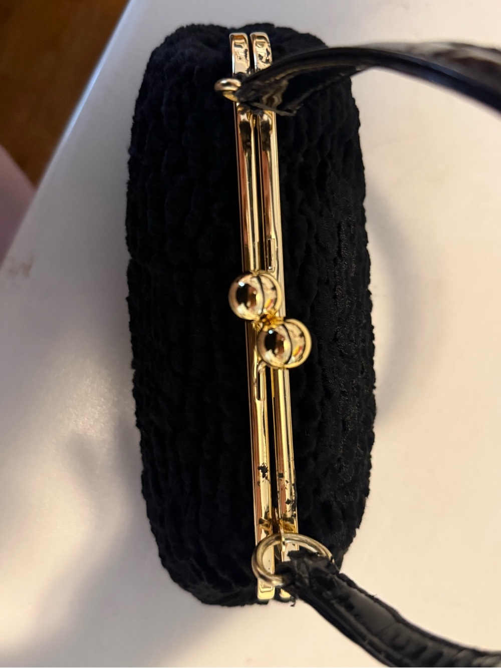 Black Textured Frame-Top Clutch with Gold Hardware - Picture 2 of 4